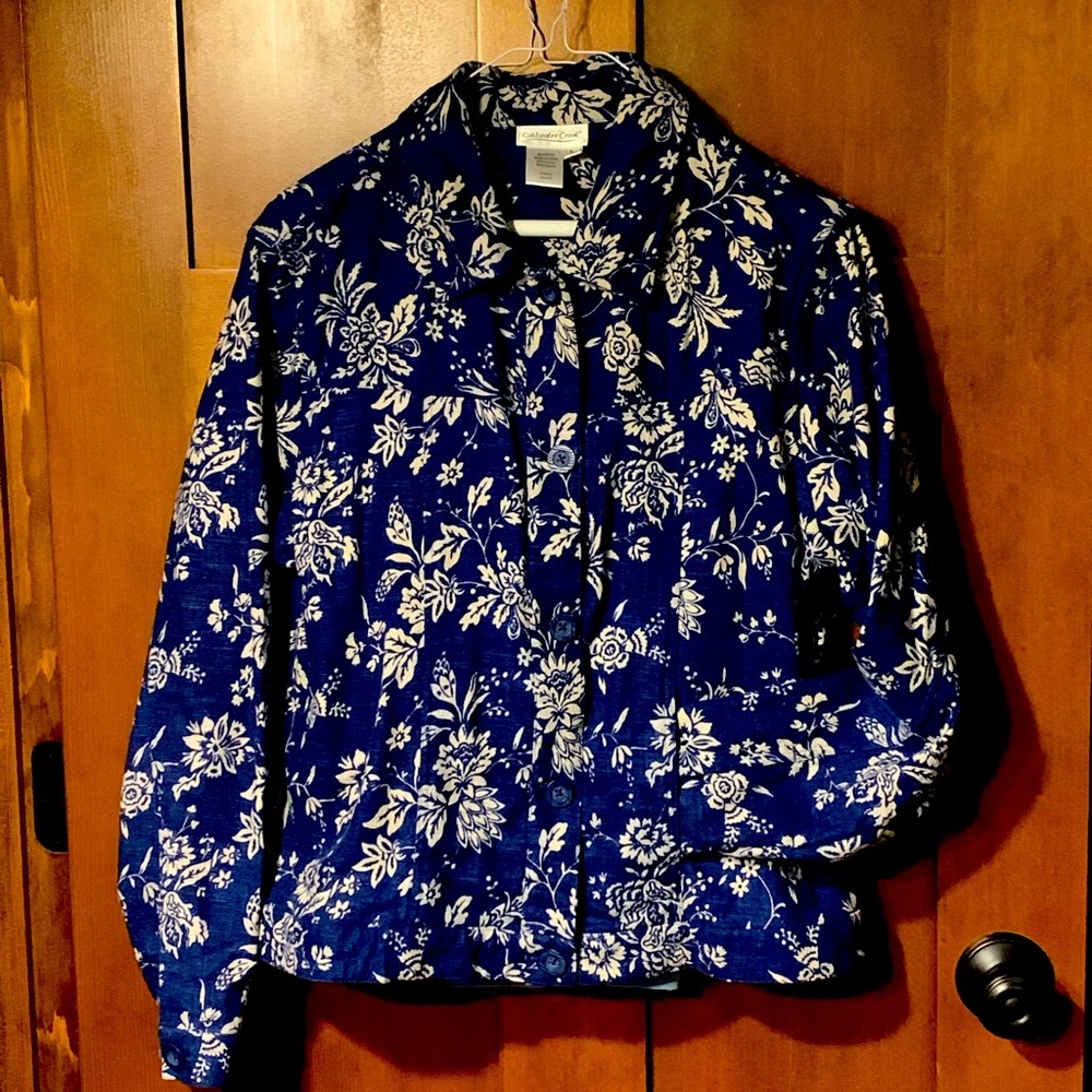 Women’s large Coldwater Creek navy & white linen and rayon blend.